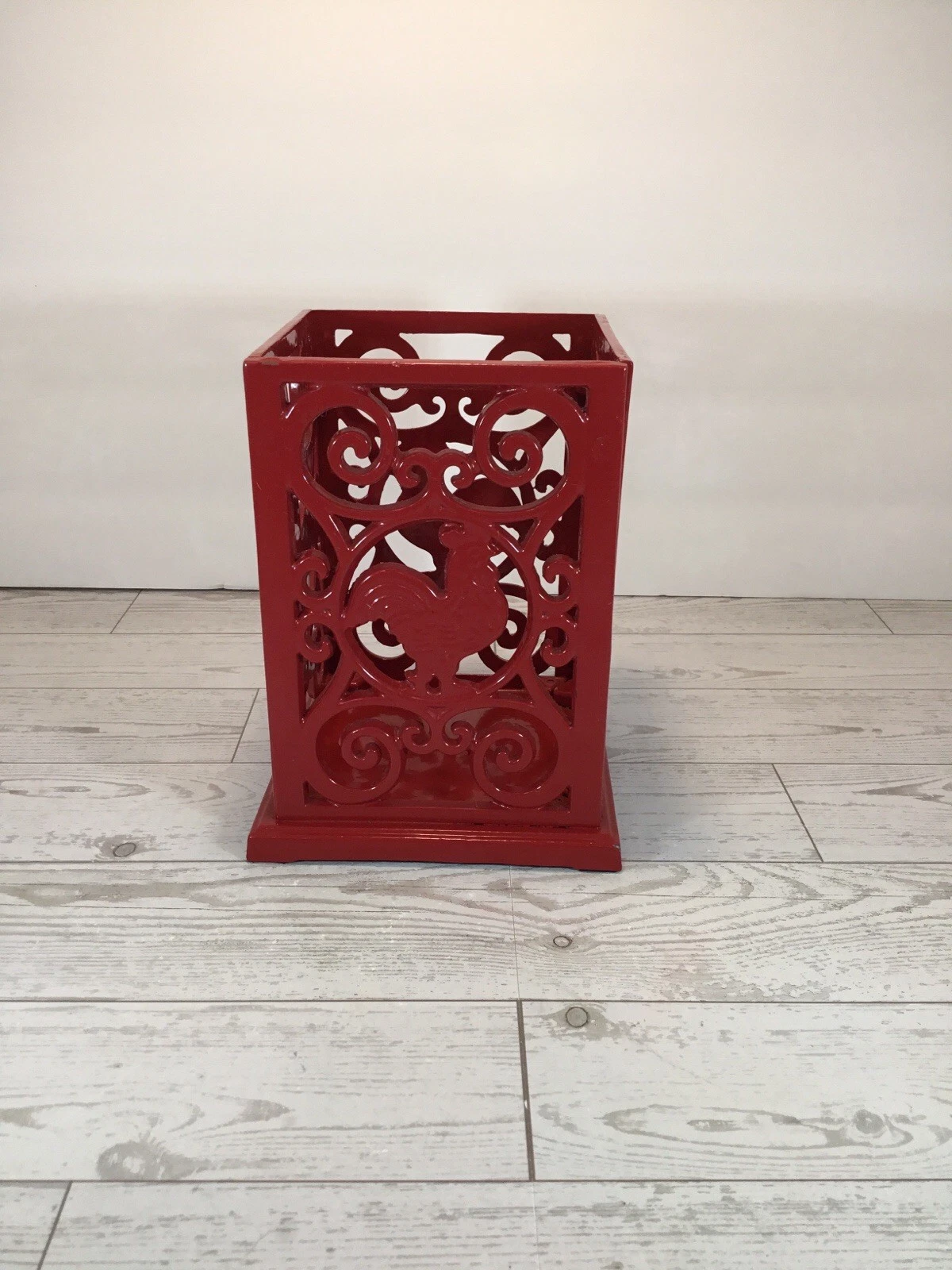 Red Cast Iron Rooster Kitchen Utensil Holder