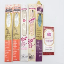 Vintage Coats & Clark Zippers & Bias Tape Lot of 6 Sewing Notions