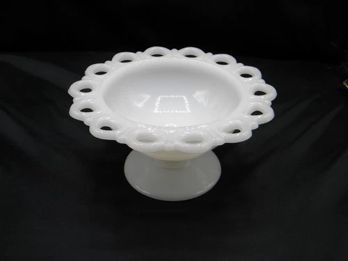Vintage Anchor Hocking Compote Candy Dish Old Colony Open Lace Edge White 7"