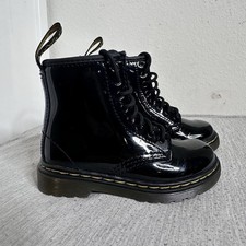 Dr. Martens Combat Boots Toddler Kids Sz 7 Black Patent Leather Lace Zip 1460T