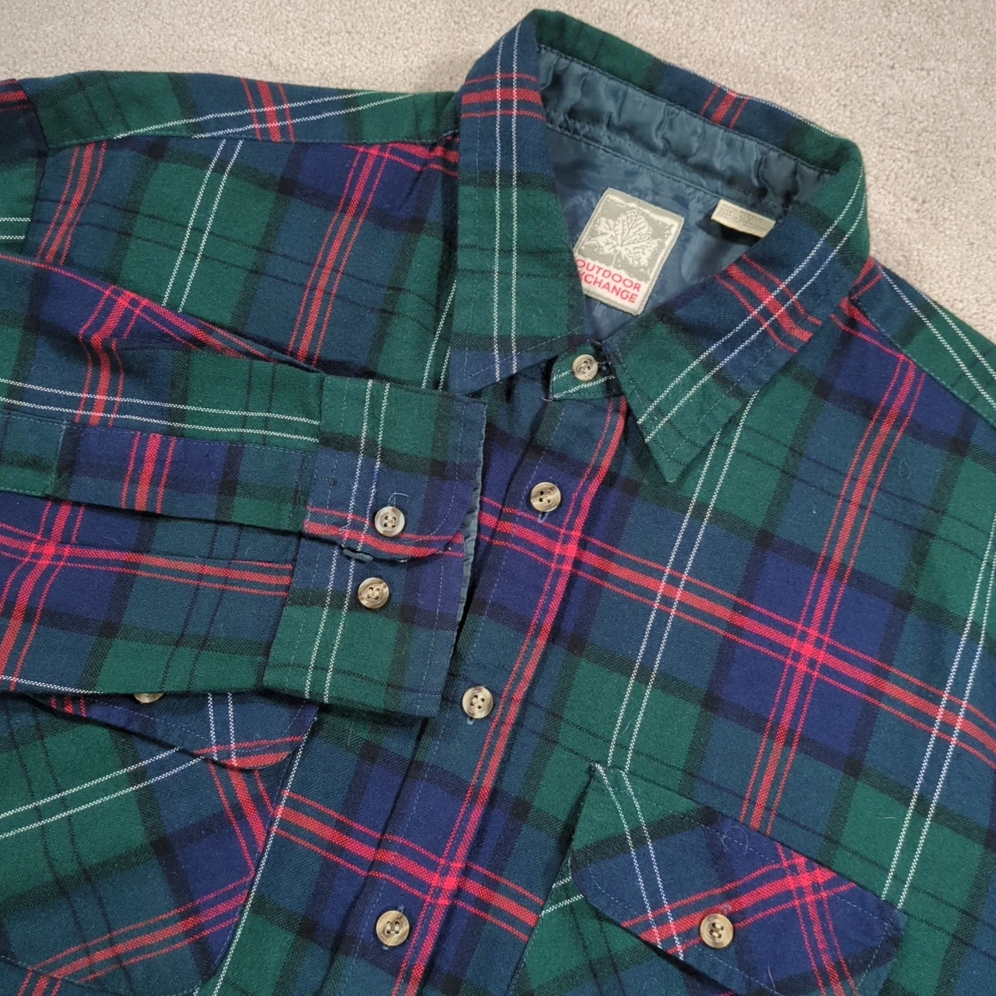 Outdoor Exchange Men's Tartan Plaid Green Blue Red Flannel Shirt Large Tall