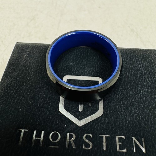 Thorsten 8mm RIGEL Beveled Edges Black Tungsten Ring W/ Brushed Blue Ceramic 10 - Picture 3 of 5