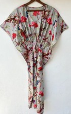 Indian Grey Bird Handmade Cotton Kaftan Maxi Dress Women's Clothing Gown US