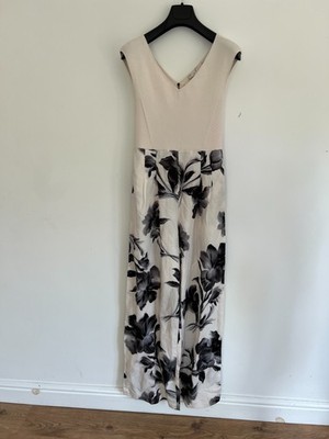 Ted Baker Jumpsuit Damen TB 2 UK 10 Ivory Strick Mieder schwarz Blumen weites Bein NEU