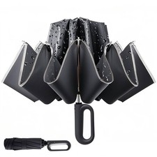 Lussenwert Inverted Umbrella with Carabiner Handle, Wind Proof 1 Pack, Black
