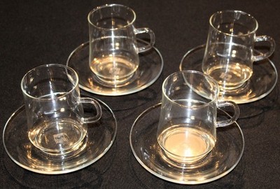 Schott Mainz Jena Glas Set Of Four Cups & Saucers