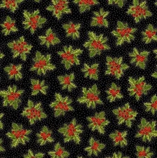 Timeless Treasure - Christmas Poinsettia Border Stripe Metallic Quilting Fabric