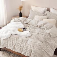 Fluffy Flannel Duvet Cover Set - Faux Fur Comforter Cover Queen Size, Warm Plush