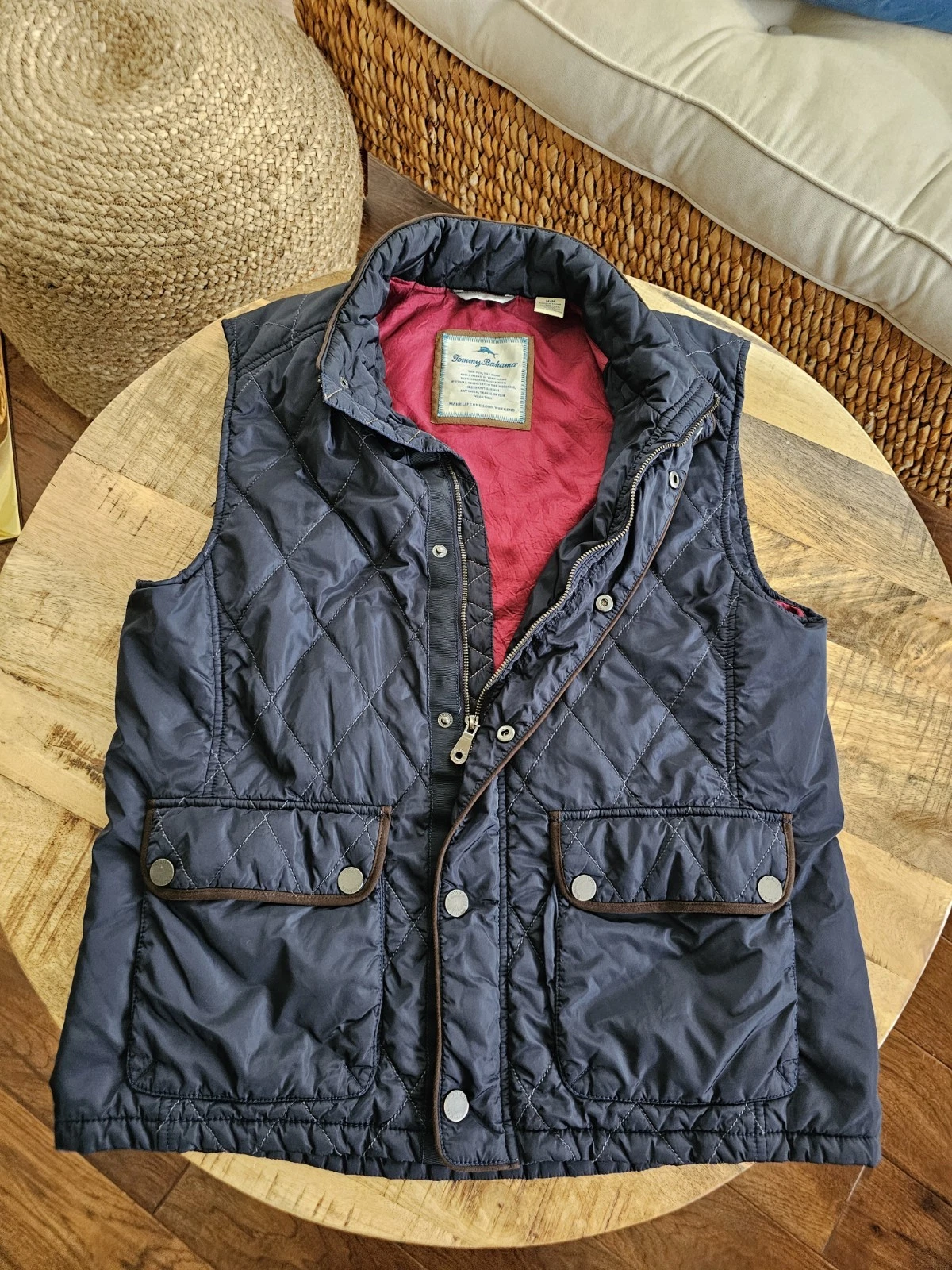 TOMMY BAHAMA Quilted Vest Mens Full Zip Nylon Pockets Preppy Outdoors Size M