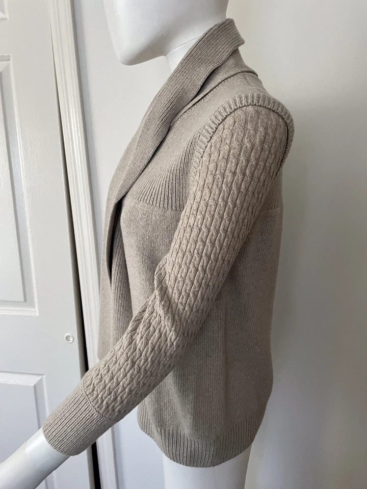 Nuevo Suéter y Bufanda Cárdigan St. John Tejido con Cable Cremallera Beige Natural Talla S Foto 4 de 4