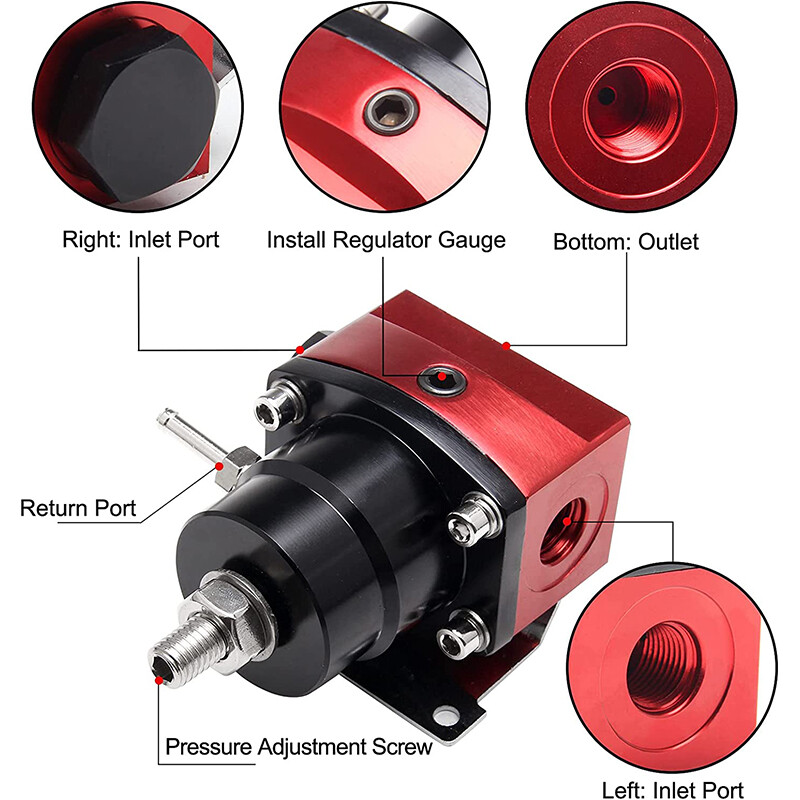 Universal Fuel Pressure Regulator Kit 0-100 PSI With Gauge & AN6 Fittings (Red)
