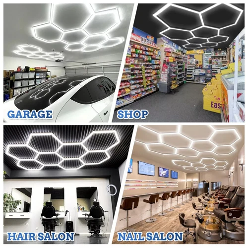 8Hex Hexagon LED Red Lighting Car Detail Retail Garage Workshop Wall Light Lamp - Picture 11 of 12