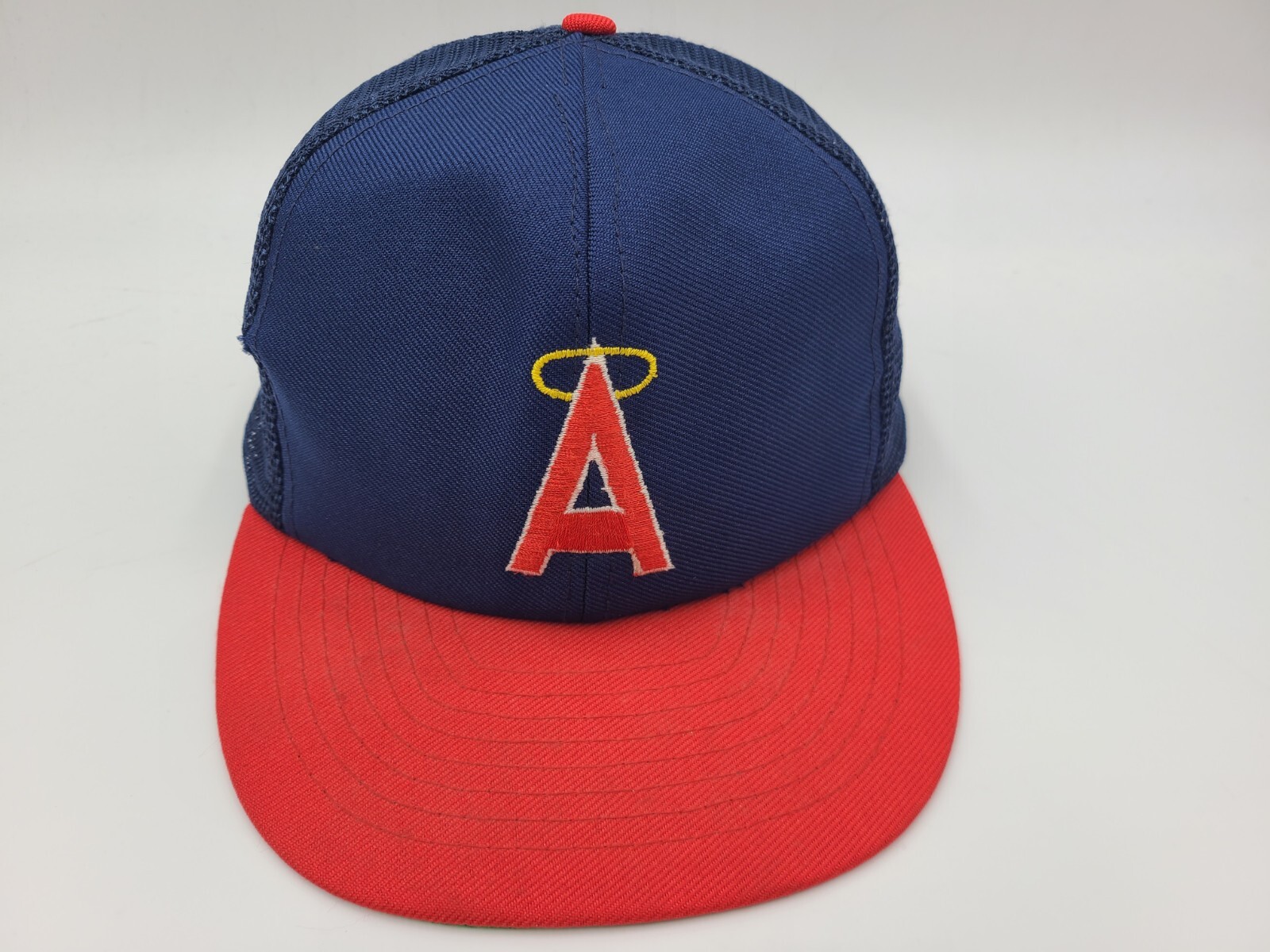Vintage California Angels Annco Mesh Trucker Snapback Hat Cap Anaheim MLB Blue