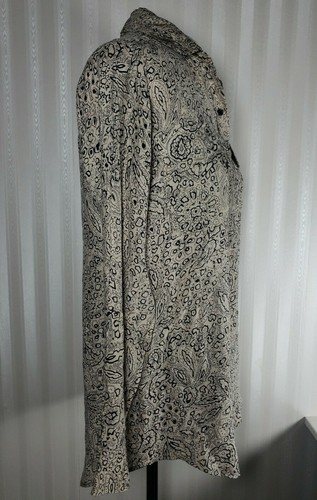 CAbi Talla XS Negro Beige Boceto Estampado 100% Botón de Seda Blusa Frontal Estilo #654 Usado en Excelente Condición - Imagen 4 de 8
