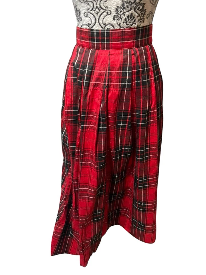 "Falda midi Brooks Brothers de colección seda roja a cuadros tafetán para mujer 28"" bolsillos en la cintura" Foto 3 de 4