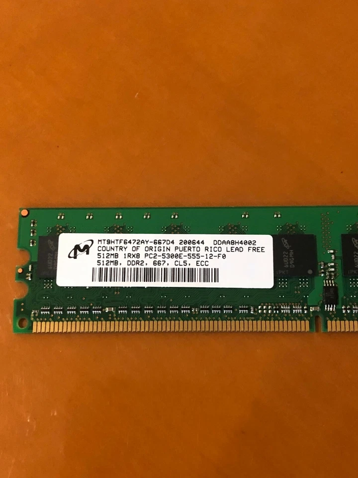 Micron MT9HTF6472AY-667D4 512MB 1Rx8 PC2-5300E DDR2 ECC PN 417440-051 Memory RAM - Image 3 of 4