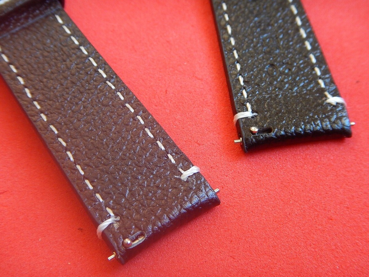 Bracelet Cuir Véritable Militaire Aviator 18 Mm - Noir Grainé - Boucle Ardillon - Neuf