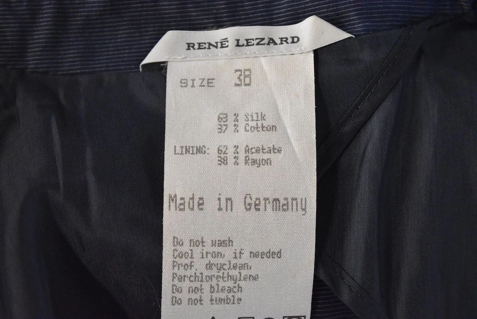 Rene Lezard Womens Blazer Size 38 Navy Blue White Silk Long Sleeve Career Jacket - Image 4 of 4