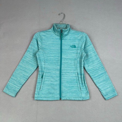 The North Face Jacket Girls Medium Blue Teal Stripe Full Zip Sweater Active - Picture 2 of 16