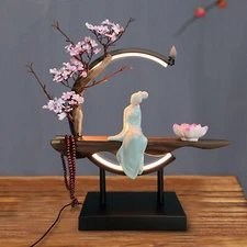 LED Lotus Backflow Incense Burner with Decorative Statue and Soft Light