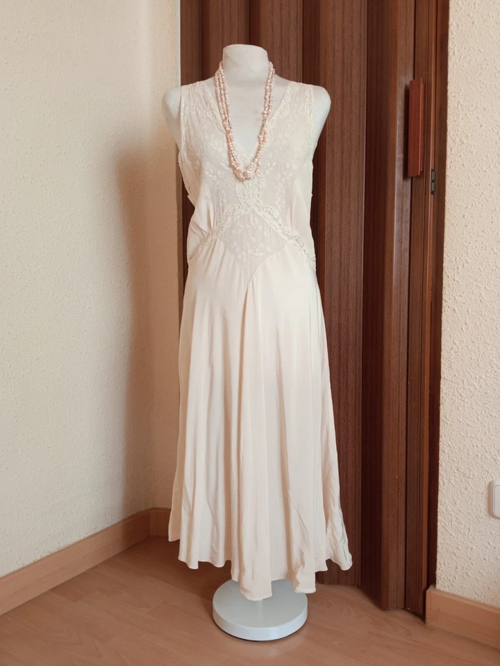 Conjunto de vestido y chaqueta vintage años 50 crema 100 % seda corte sesgado Foto 2 de 4