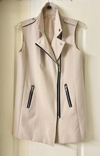 Khaki Sleeveless Vest Jacket Women Size S Zip Studded