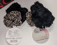 Original Scunci Set Scrunchie Hair Band Leopard Black Faux Fur Fuzzy Scrunchy x4