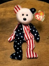 1999 TY Beanie Babies SPANGLE Red White Blue Bear Pink Face USA 4th of July