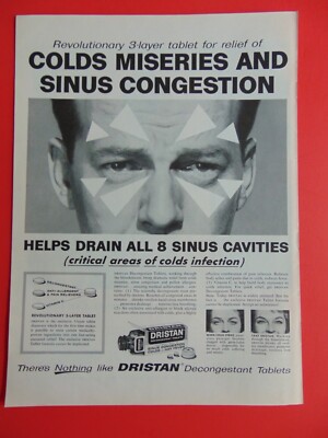 1960 DRISTAN for Colds Miseries Sinus Congestion photo art print ad