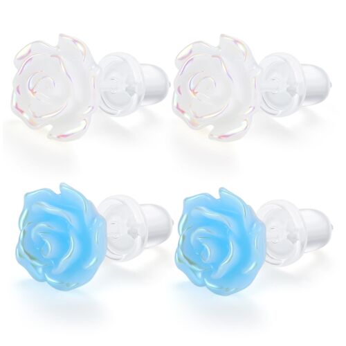 Plastic Earrings, 2 Pairs Plastic Rose Flower Earrings Studs for Sensitive Ears