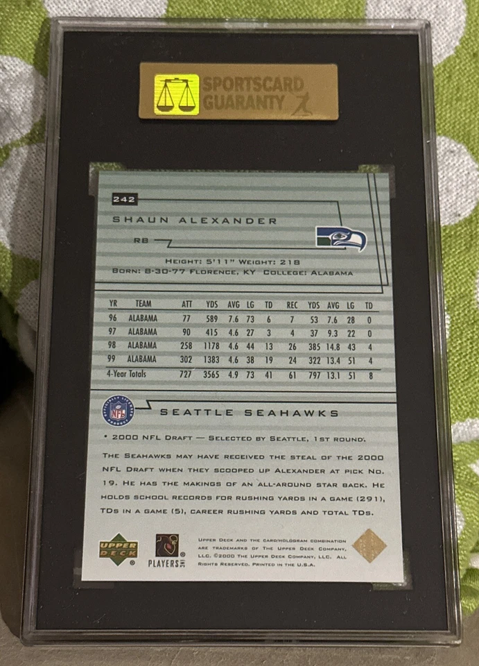 Vtg 2000 Upper Deck Encore #242 SHAUN ALEXANDER RC Seahawks Bama SGC 8.5 NM/Mt+ - Image 2 of 4