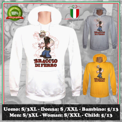 FELPA BRACCIO DI FERRO VINTAGE POPEYE HANDMADE 2024 UOMO DONNA BAMBINO HOODIE
