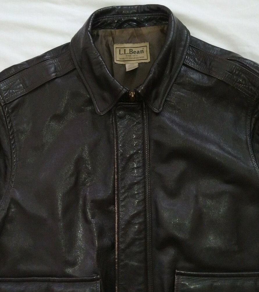 ジャケット・アウター 80s L.L Bean A-2 real leather bomber jkt Vintage 80s LL Bean A2 Leather Bomber Flying Jacket Size 46