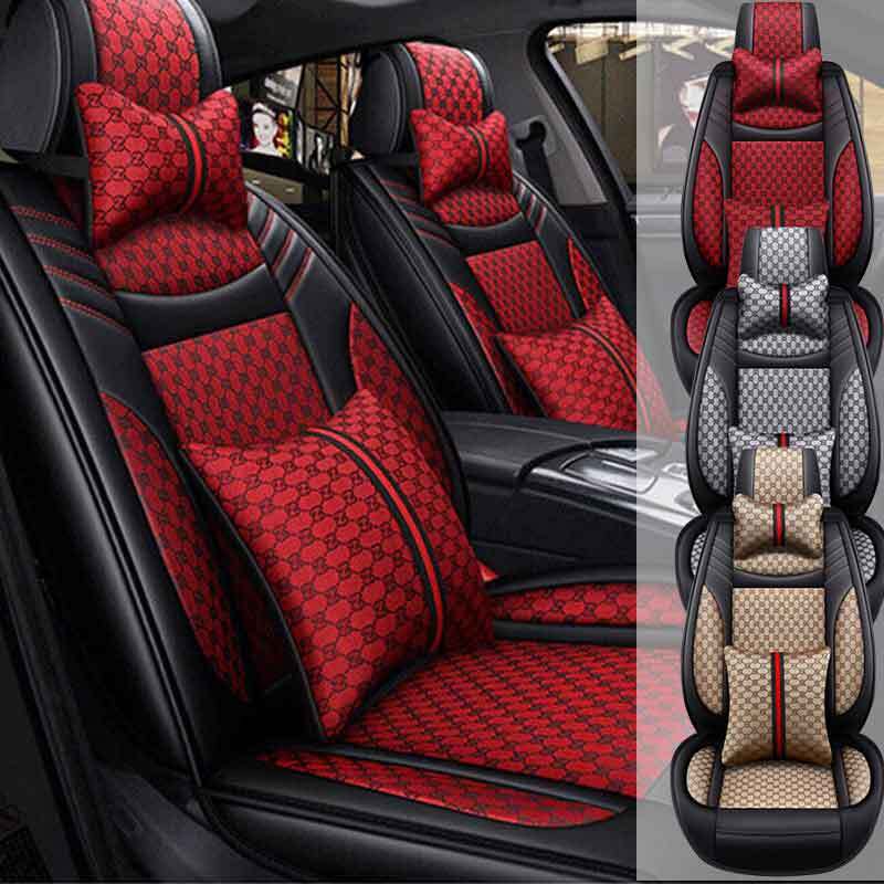 Car Seat Cover 5 Seats Full Set Waterproof Leather Front Rear Back Cover Cushion-image