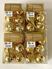 Winter Wonder Lane Gold Jingle Bell Ornaments 12 Count Lot of 4 Pks Shatterproof
