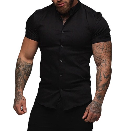 Camisas Formales Hombre Ajuste Estrecho Abotonadas Moda Verano C8 - Imagen 15 de 25