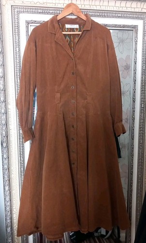 Vintage ST MICHAEL Damen braun Cord Land Mädchen Look geknöpft Midi Shirt Kleid 16