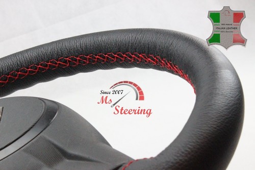 FOR Skoda Octavia MK2 04-12 BLACK LEATHER STEERING WHEEL COVER, RED 2 STIT - Picture 5 of 11