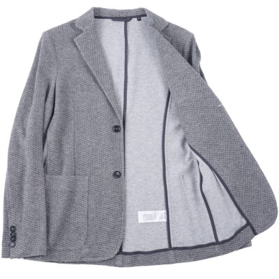 Z Zegna Gray Patterned Jersey Cotton-Wool Blazer 36R Sport Coat