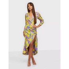 For Love & Lemons Cassia Midi Dress in Lemon Floral Size 1X 3/4 Sleeve V-Neck
