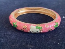 Hello Kitty Enamel Hinged Bracelet Small Child Size Pink Green Signed