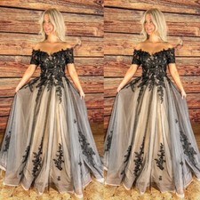 Gothic Champagne and Black Wedding Dresses Off the Shoulder Bridal Gowns