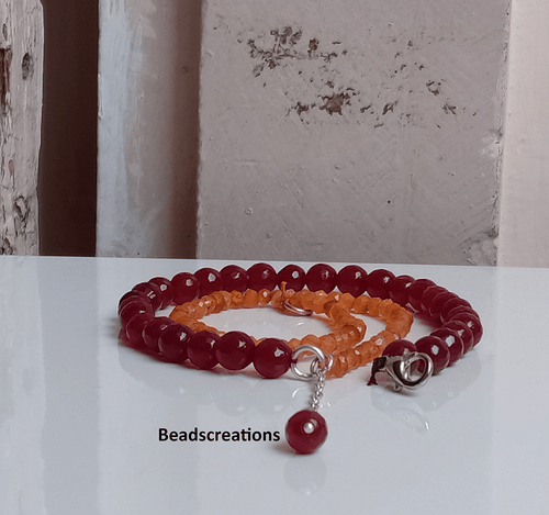 Natural Red Ruby Jade and Carnelian Beads Chain Necklace Gift for Mother - Picture 5 of 5