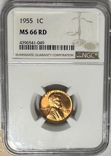 1955 U.S. Lincoln Wheat Cent, NGC Certified MS 66 RD, AMAZING Color