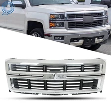 For 2014-2015 Chevrolet Silverado 1500 Front Bumper Grille Black Chrome