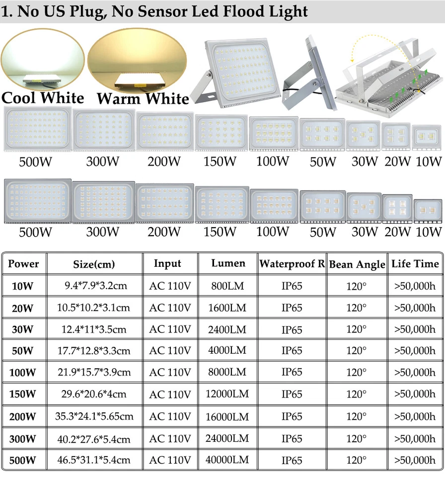 Foco LED Lámpara Exterior 10W 20W 30W 50W 100W 150W 200W 300W 500W Foto 2 de 4