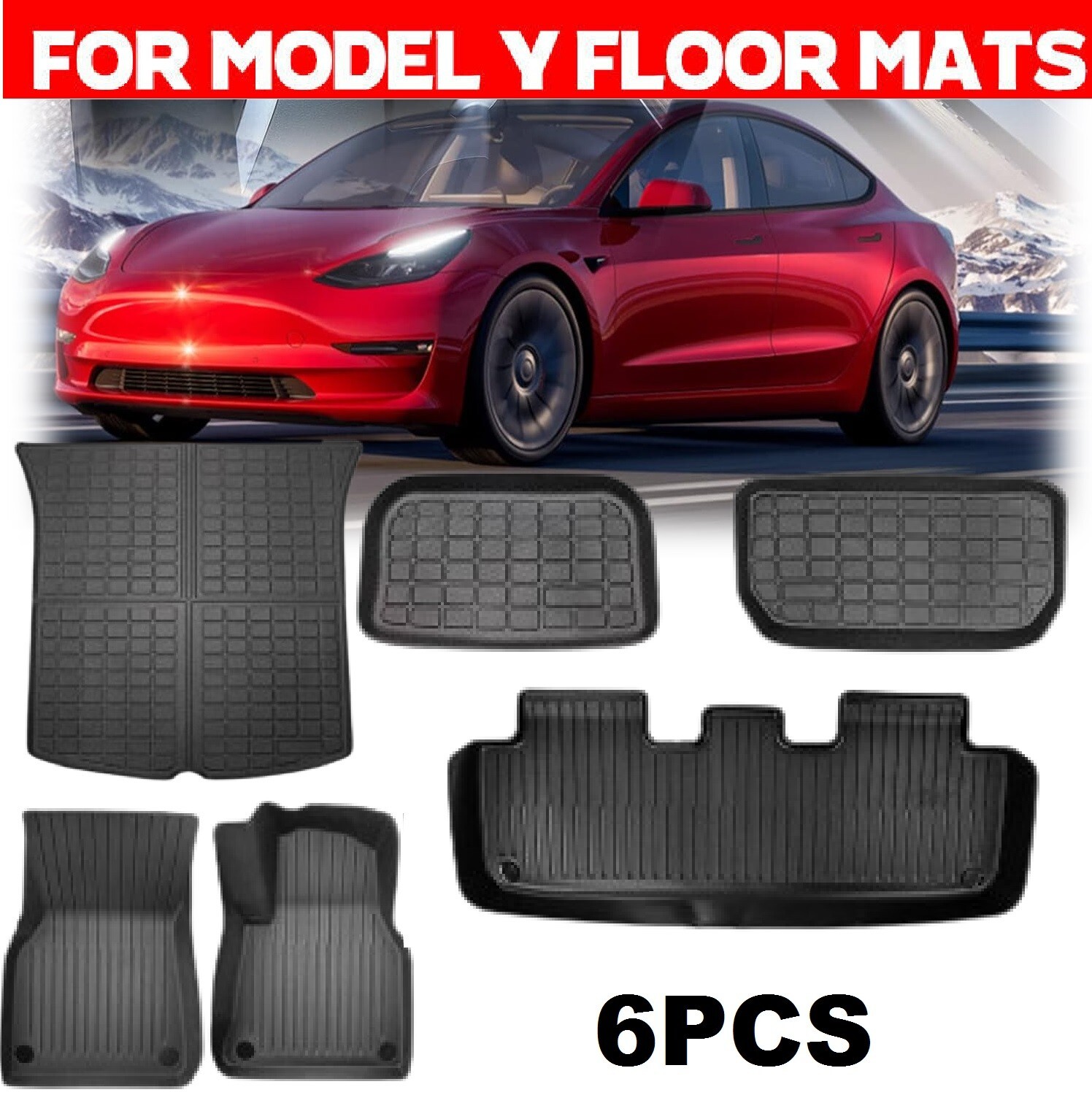 6PCS For Tesla Model Y Rear Front Cargo Trunk Toolbox Boot Liner Kick Floor Mats