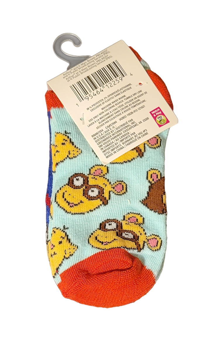 PBS Kids Arthur No-Show Socks - 2 Pair Socks - Fits Shoe Size 7-2