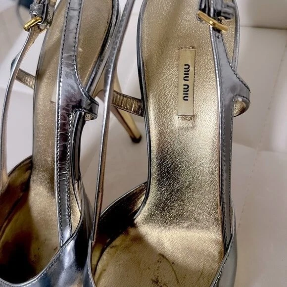 PLATEAU MIU MIU PLATEAU ORO METALLICO & SIVER SLING POSTERIORE A STILETTO 36 5 (US 6)