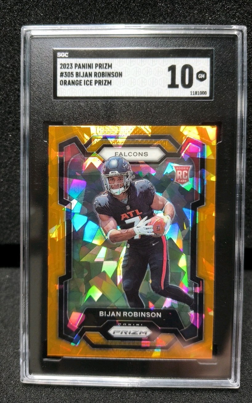 2023 Panini Prizm Bijan Robinson Rookie Orange Cracked Ice SGC 10 RC POP 4